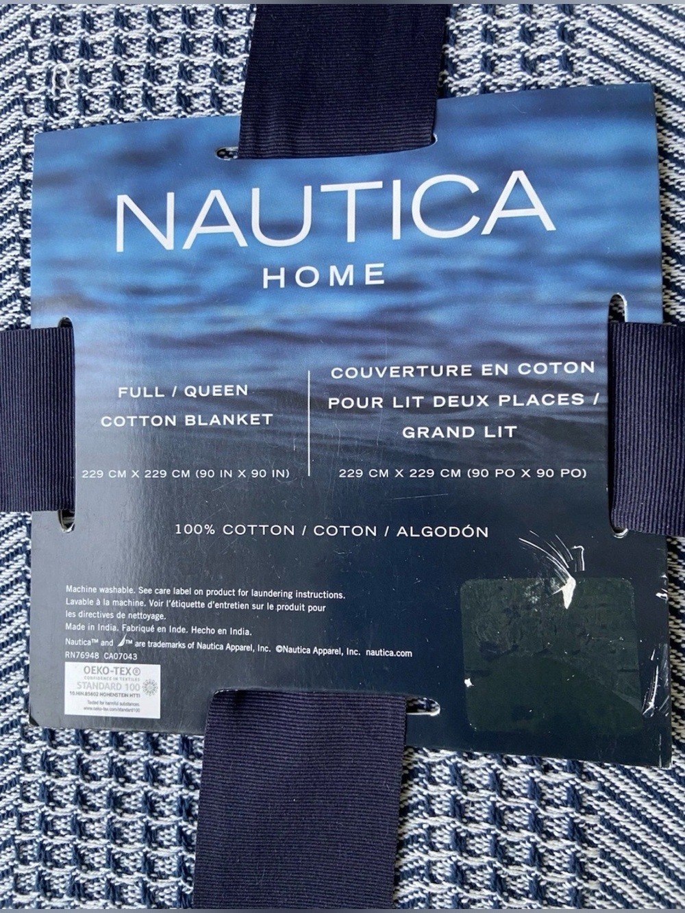Nautica F/Q Woven 100% Cotton Blanket Navy/White Chevron Stripe